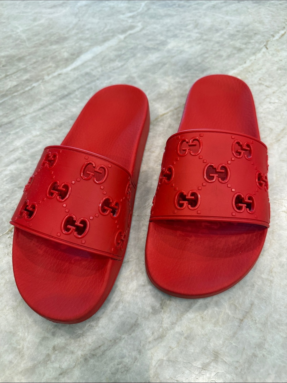 Gucci Red Embossed GG Slide Sandals